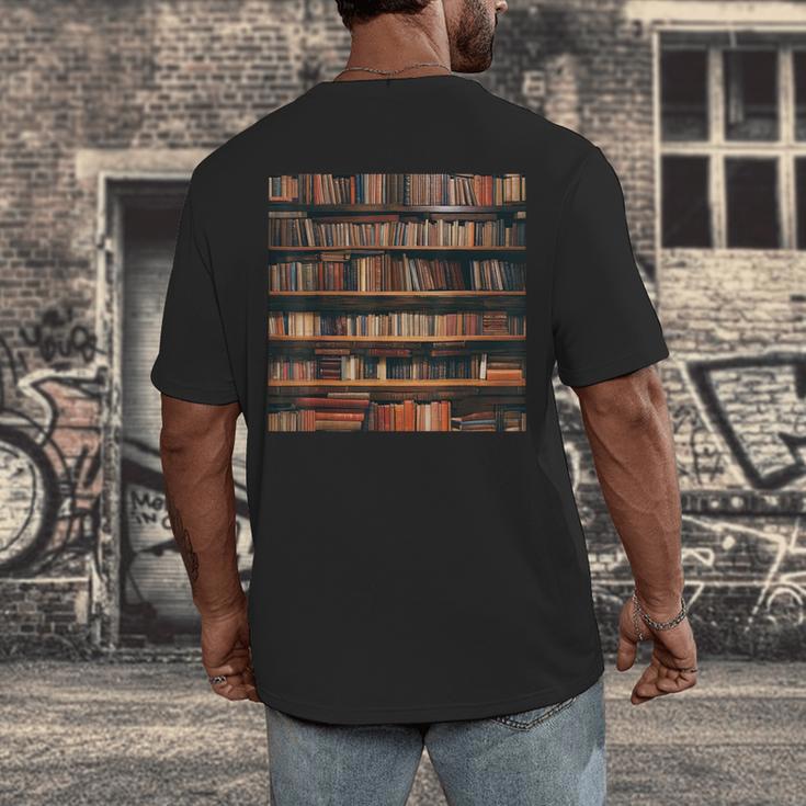Book Book Shelves Library Men's Back Print T-Shirt Book Book Shelves Library Men's Back Print T-Shirt