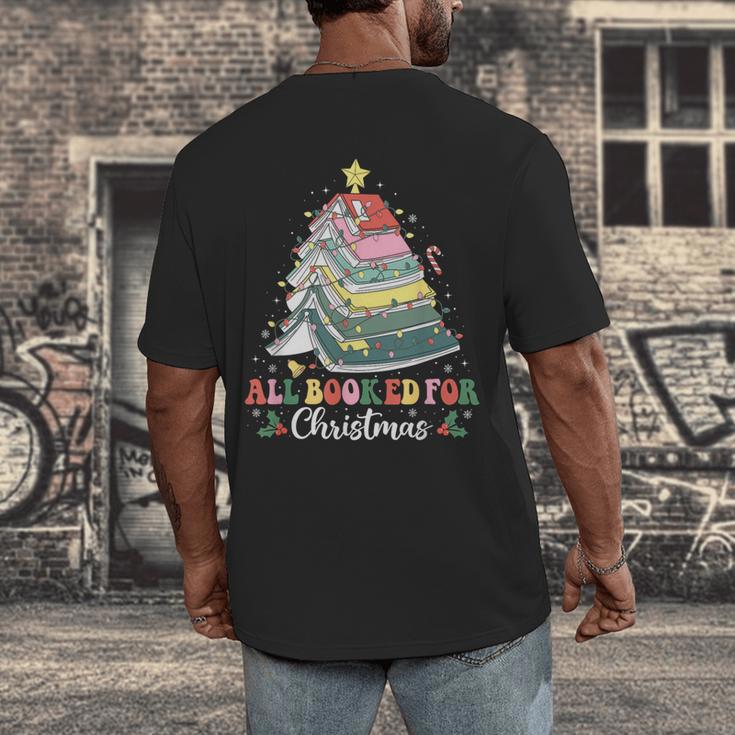All Booked For Christmas Book Tree Lights Christmas Library Men's Back Print T-Shirt All Booked For Christmas Book Tree Lights Christmas Library Men's Back Print T-Shirt