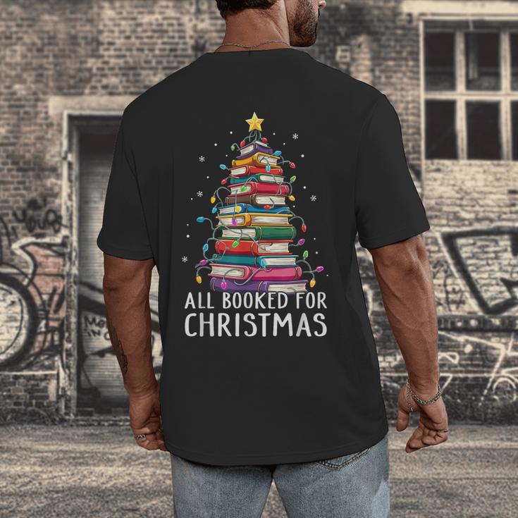 All Booked For Christmas Book Christmas Tree Lights Men's Back Print T-Shirt