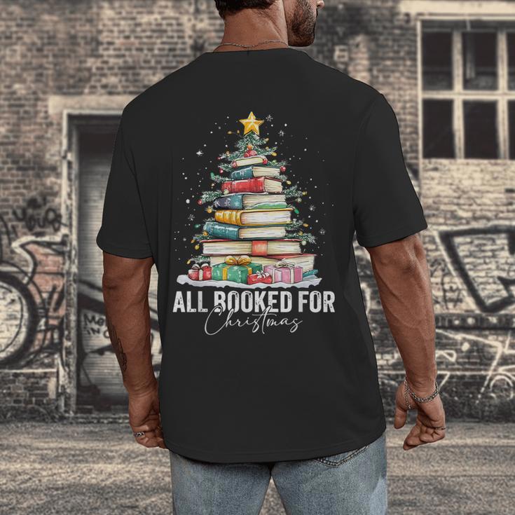 All Booked For Christmas Coquette Books Teacher Xmas Tree Men's Back Print T-Shirt All Booked For Christmas Coquette Books Teacher Xmas Tree Men's Back Print T-Shirt