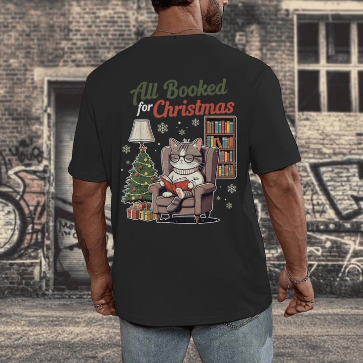 All Booked For Christmas Cute Bookish Cat Lover Men's Back Print T-Shirt