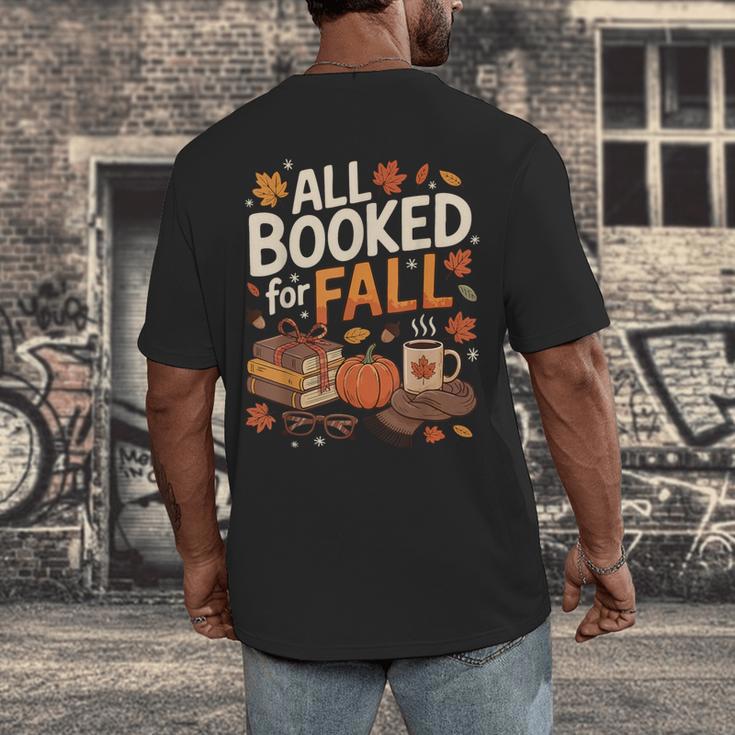 All Booked For Fall Pumpkin Books Thanksgiving Autumn Leaves Men's Back Print T-Shirt