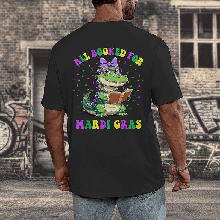 All Booked For Mardi Gras Crocodile Reading Book Teacher Men's Back Print T-Shirt