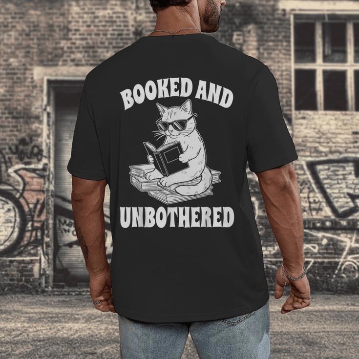 Booked And Unbothered Cat Reading Book Lovers Men's Back Print T-Shirt