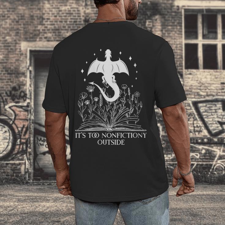 Bookish Dragon Book Club Reading Its Too Nonfictiony Outside Men's Back Print T-Shirt Bookish Dragon Book Club Reading Its Too Nonfictiony Outside Men's Back Print T-Shirt