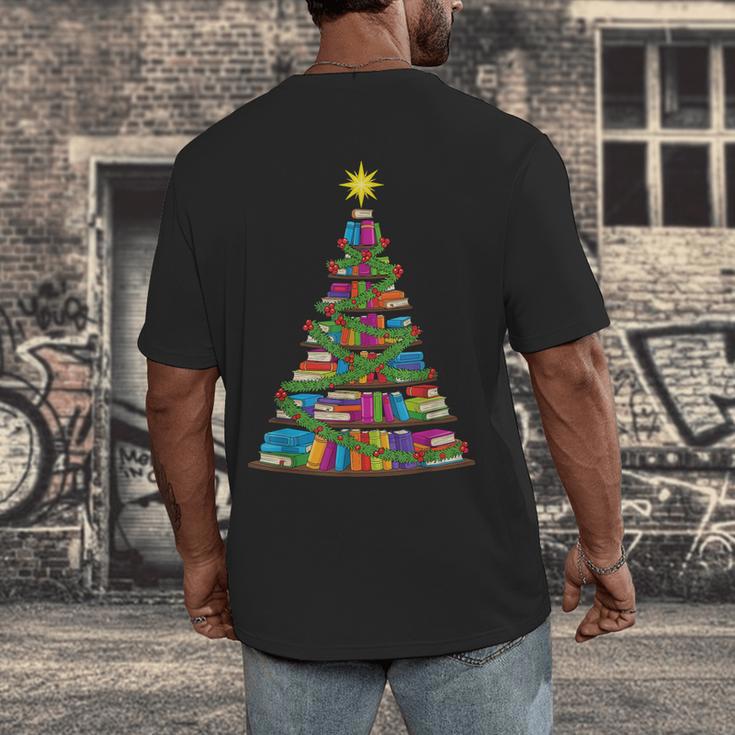 Bookmas Christmas Book Tree Book Lover English Teacher Men's Back Print T-Shirt Bookmas Christmas Book Tree Book Lover English Teacher Men's Back Print T-Shirt