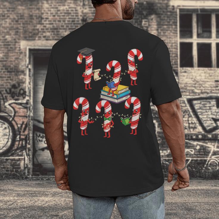 Bookmas Christmas Books Shirt Candy Cane Bookworm Men's Back Print T-Shirt