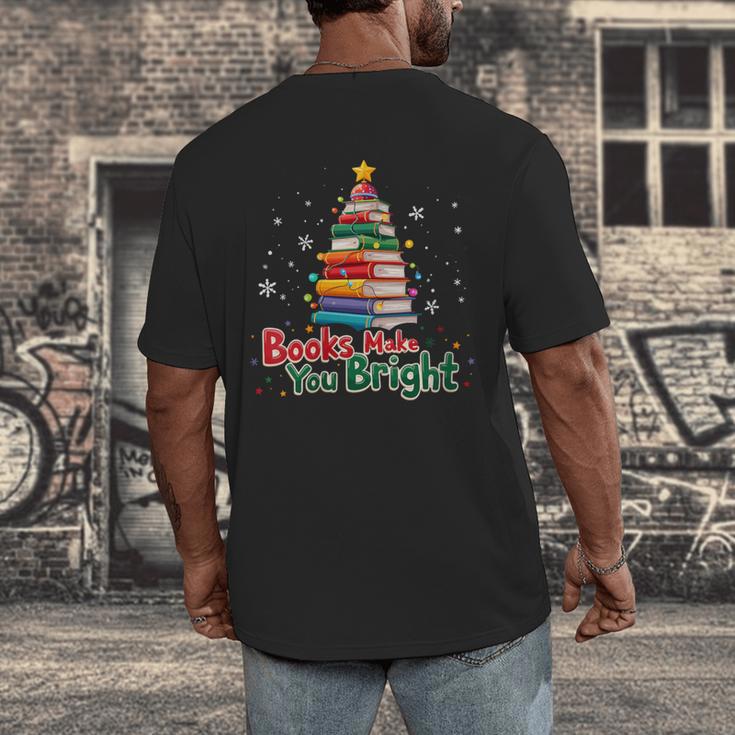 Books Make You Bright Christmas Librarian Book Lover Men's Back Print T-Shirt