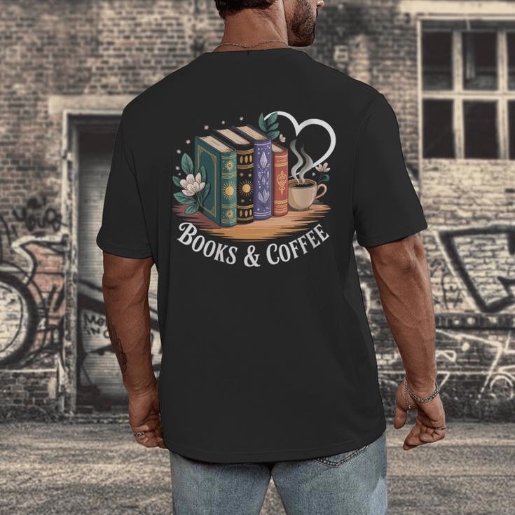 Books And Coffee Book Lover Bookish Green Book Theme Reading Men's Back Print T-Shirt