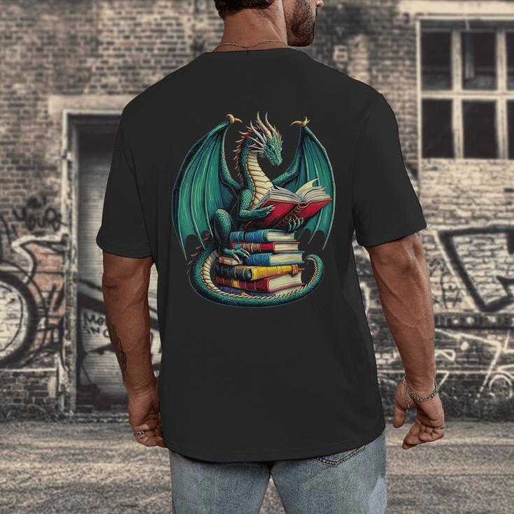 Books Dragon Reading Book Lover Men's Back Print T-Shirt Books Dragon Reading Book Lover Men's Back Print T-Shirt
