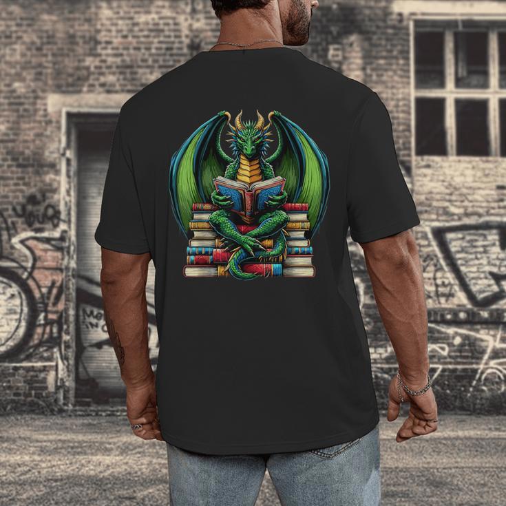 Books Dragon Reading Book Men's Back Print T-Shirt Books Dragon Reading Book Men's Back Print T-Shirt