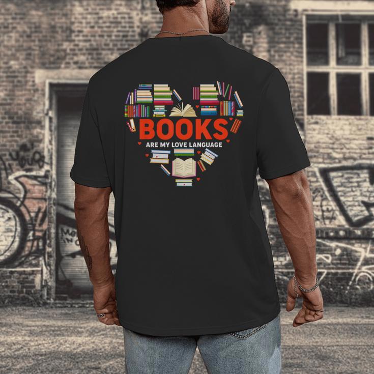 Books Heart Valentines Day Books Are My Love Language Men's Back Print T-Shirt