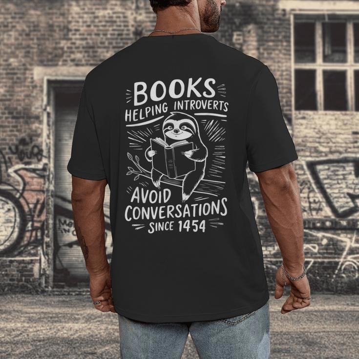 Books Helping Introverts Avoid Conversations Since 1454 Men's Back Print T-Shirt Books Helping Introverts Avoid Conversations Since 1454 Men's Back Print T-Shirt