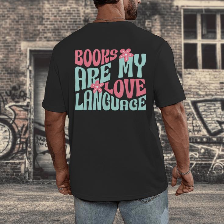 Books Are My Love Language Book Lover Reading Men's Back Print T-Shirt Books Are My Love Language Book Lover Reading Men's Back Print T-Shirt