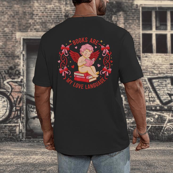 Books Are My Love Language Cupid Reading Book Valentines Day Men's Back Print T-Shirt