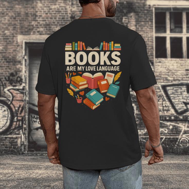 Books Are My Love Language Reading Lover Librarian Valentine Men's Back Print T-Shirt