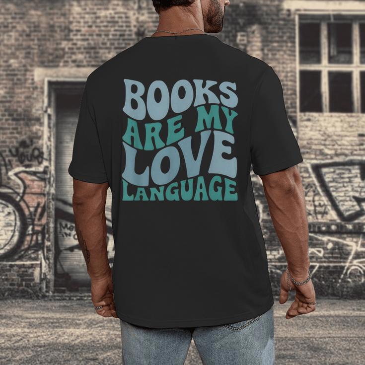 Books Are My Love Language Retro Book Quote Men's Back Print T-Shirt Books Are My Love Language Retro Book Quote Men's Back Print T-Shirt