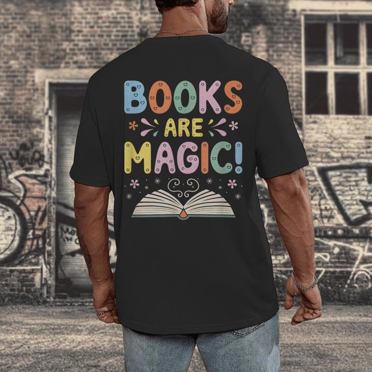 Books Are Magic Whimsical Retro Bookworm Men's Back Print T-Shirt