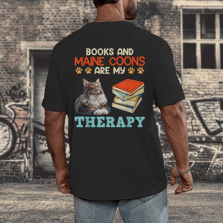 BOOKS AND MAINE COONS ARE MY THERAPY Main Coon Men's Back Print T-Shirt