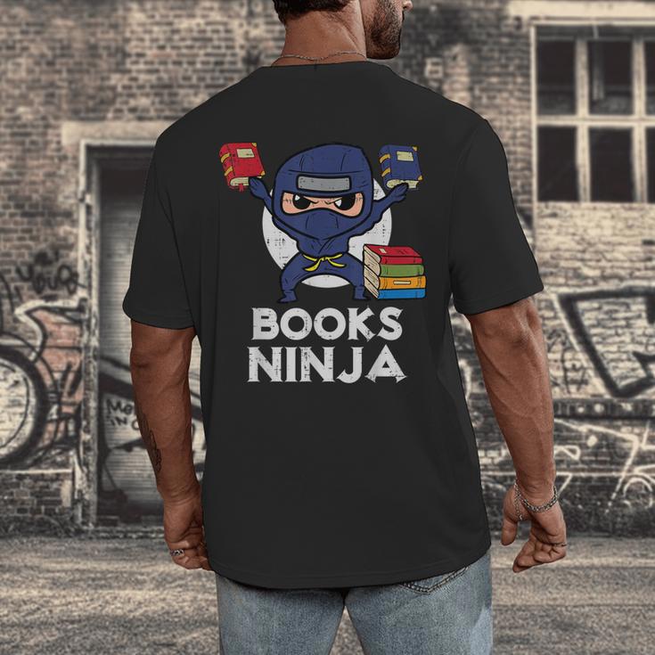 Books Ninja Read Reading Librarian Book Toddler Boys Kids Men's Back Print T-Shirt