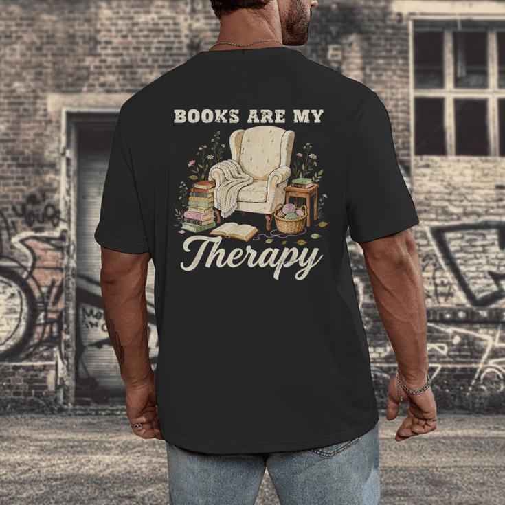 Books Are My Therapy Cozy Reading Chair Artwork Men's Back Print T-Shirt