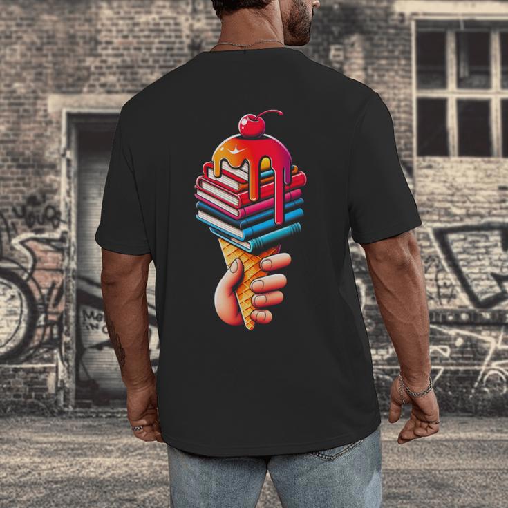 Books Reading Ice Cream Men's Back Print T-Shirt
