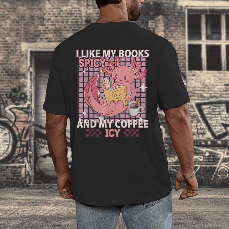 I Like My Books Spicy And My Coffee Icy Librarian Men's Back Print T-Shirt I Like My Books Spicy And My Coffee Icy Librarian Men's Back Print T-Shirt