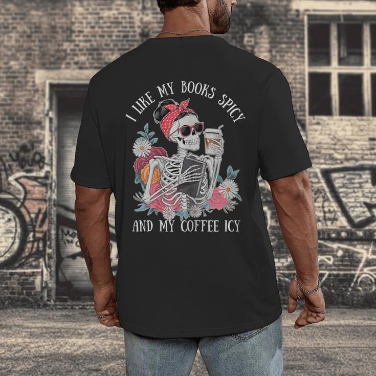 I Like My Books Spicy And My Coffee ICY Skeleton Women Men's Back Print T-Shirt