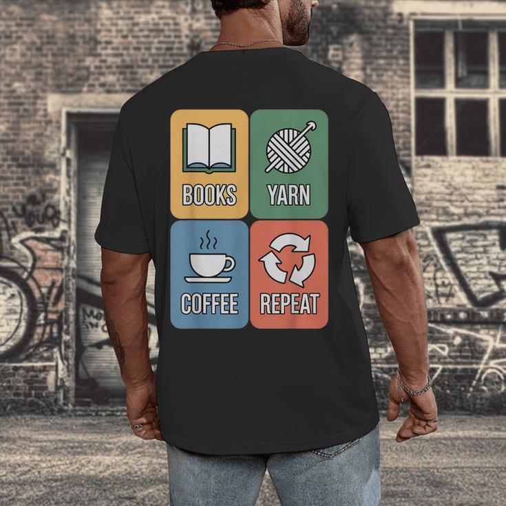 Books Yarn Coffee Repeat Crocheting Men's Back Print T-Shirt