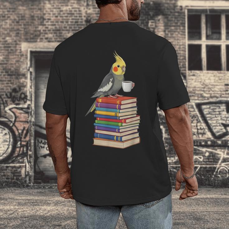Bookworm Cockatiel Bird Reading Books Drinking Coffee Lover Men's Back Print T-Shirt Bookworm Cockatiel Bird Reading Books Drinking Coffee Lover Men's Back Print T-Shirt