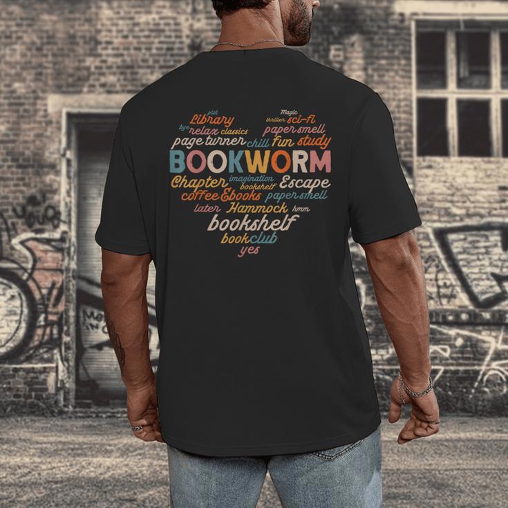 Bookworm Words Heart Book Lover Reader Reading Fun Men's Back Print T-Shirt