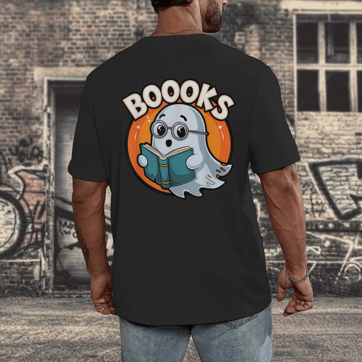 BOOOKS Cute Ghost Reading Books Halloween Men's Back Print T-Shirt