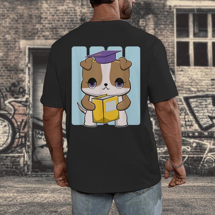 Bulldog Anime Pup Graduation Men's Back Print T-Shirt