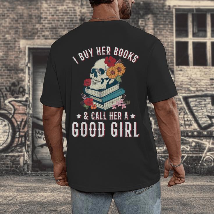 I Buy Her Books Call Her A Good Girl Book Lover Skull Men's Back Print T-Shirt I Buy Her Books Call Her A Good Girl Book Lover Skull Men's Back Print T-Shirt