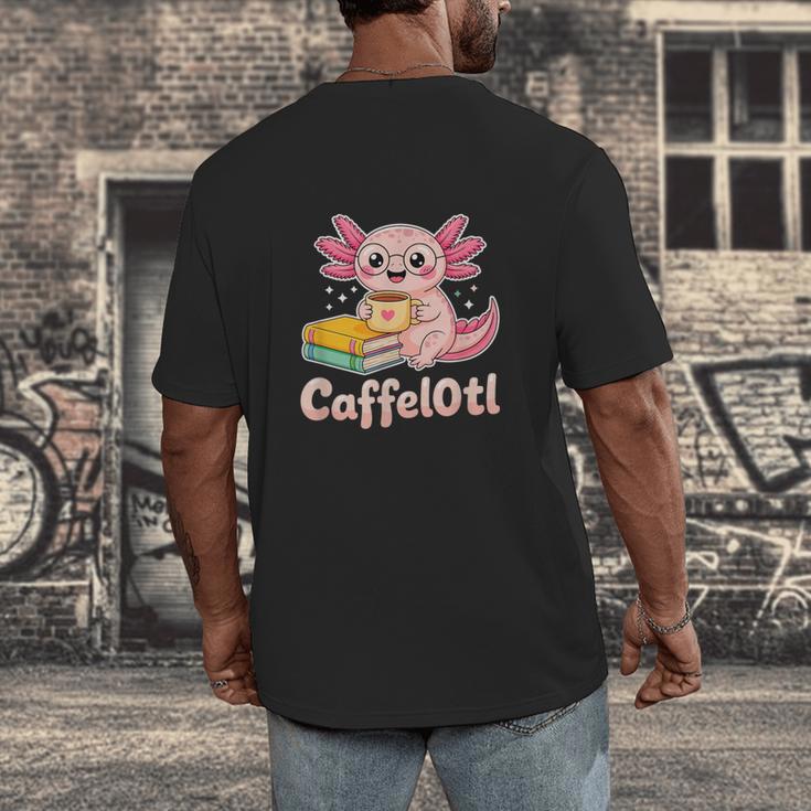Caffelotl Cute Axolotl Pun Coffee Book Lover Kawaii Humor Men's Back Print T-Shirt