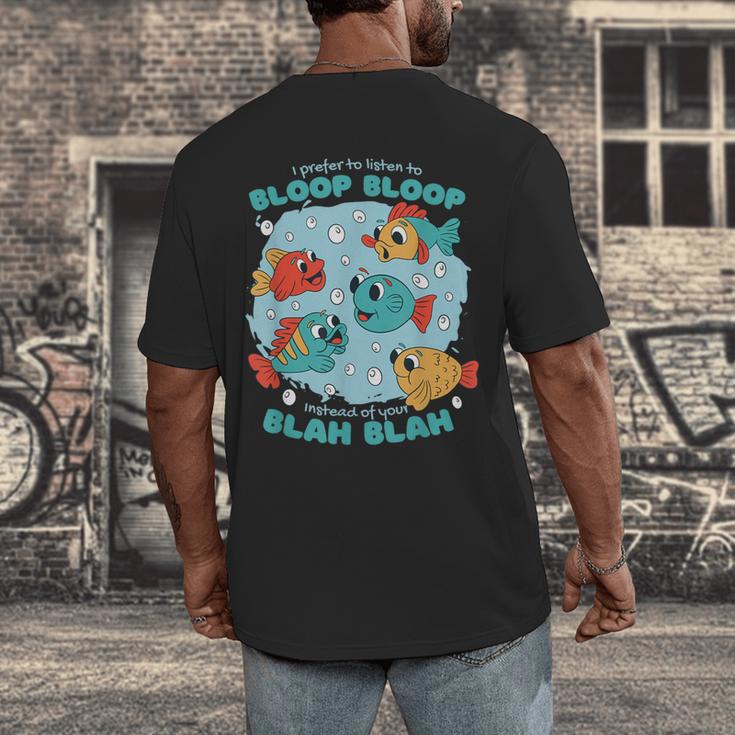Cartoon Sarcasm Anti-Social Nihilism Introvert Fish Men's Back Print T-Shirt