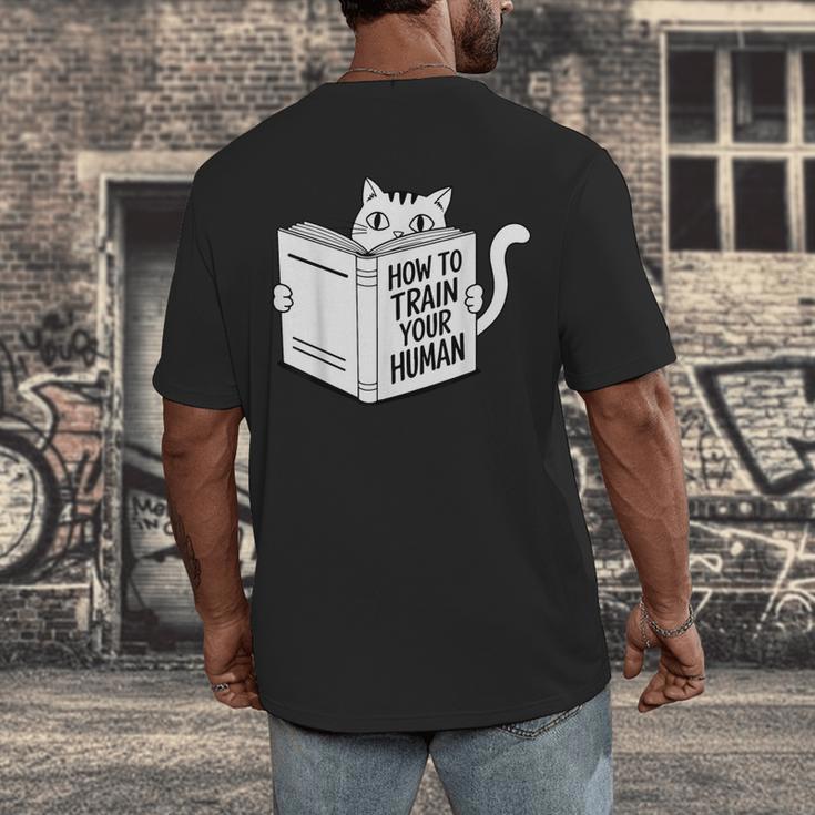 Cat Book Humor How To Train Your Human Men's Back Print T-Shirt