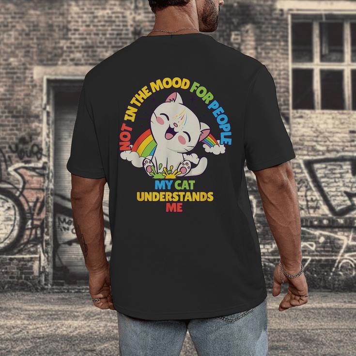 Cat Mom Loves Cats Dad Not In The Mood For People Introvert Men's Back Print T-Shirt Cat Mom Loves Cats Dad Not In The Mood For People Introvert Men's Back Print T-Shirt