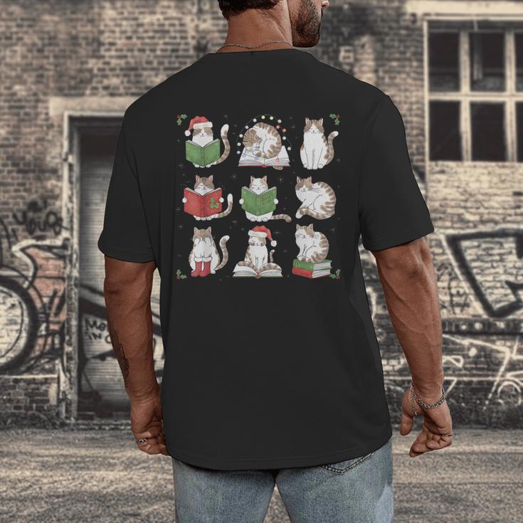Cat Reading Book Funny Christmas Cat Book Lover Librarian Men Women Kids Men's Back Print T-Shirt