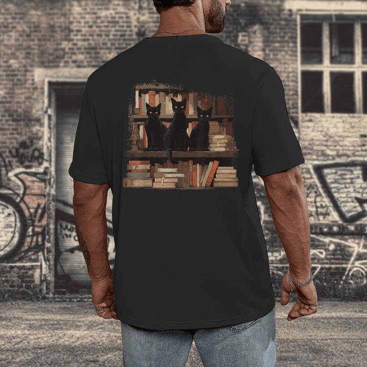 Cats Antique Books Academia Library Aesthetic Bookworm Men's Back Print T-Shirt Cats Antique Books Academia Library Aesthetic Bookworm Men's Back Print T-Shirt