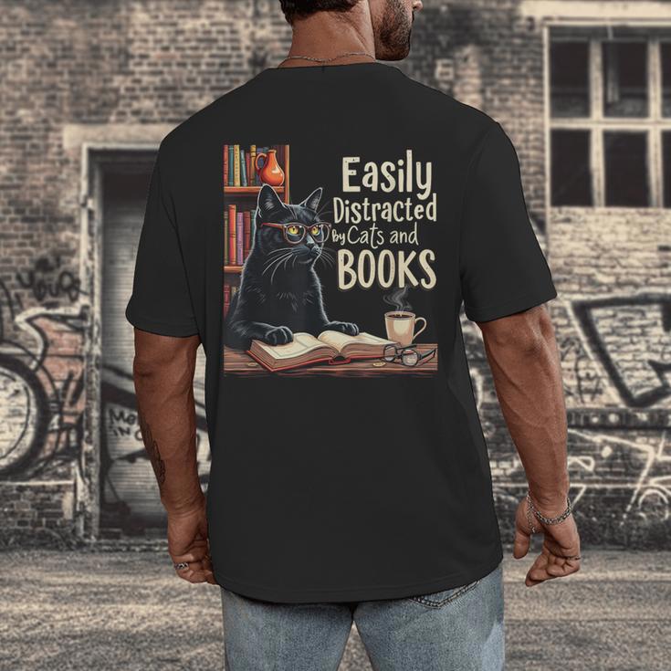 Cats And Books Book & Cat Lover Easily Distracted By Men's Back Print T-Shirt Cats And Books Book & Cat Lover Easily Distracted By Men's Back Print T-Shirt