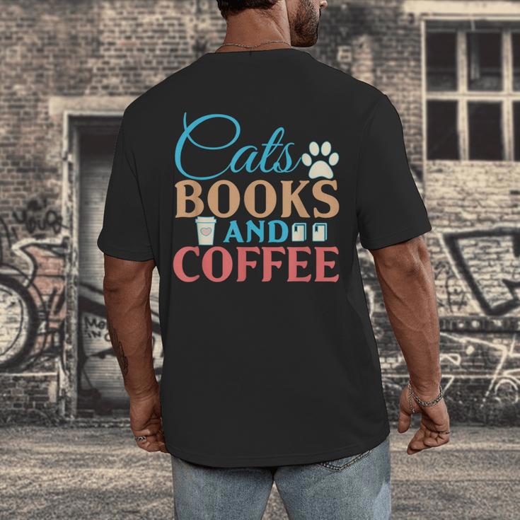 Cats Books And Coffee Men's Back Print T-Shirt
