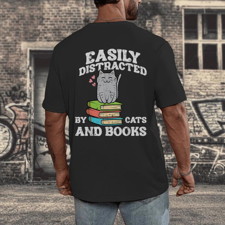 Cats And Books Read Reading Librarian Book Across America Men's Back Print T-Shirt