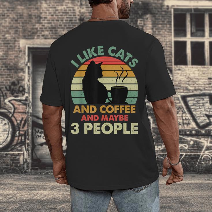 Cats Coffee & 3 People Tee Cute Font Introvert Humor Men's Back Print T-Shirt Cats Coffee & 3 People Tee Cute Font Introvert Humor Men's Back Print T-Shirt