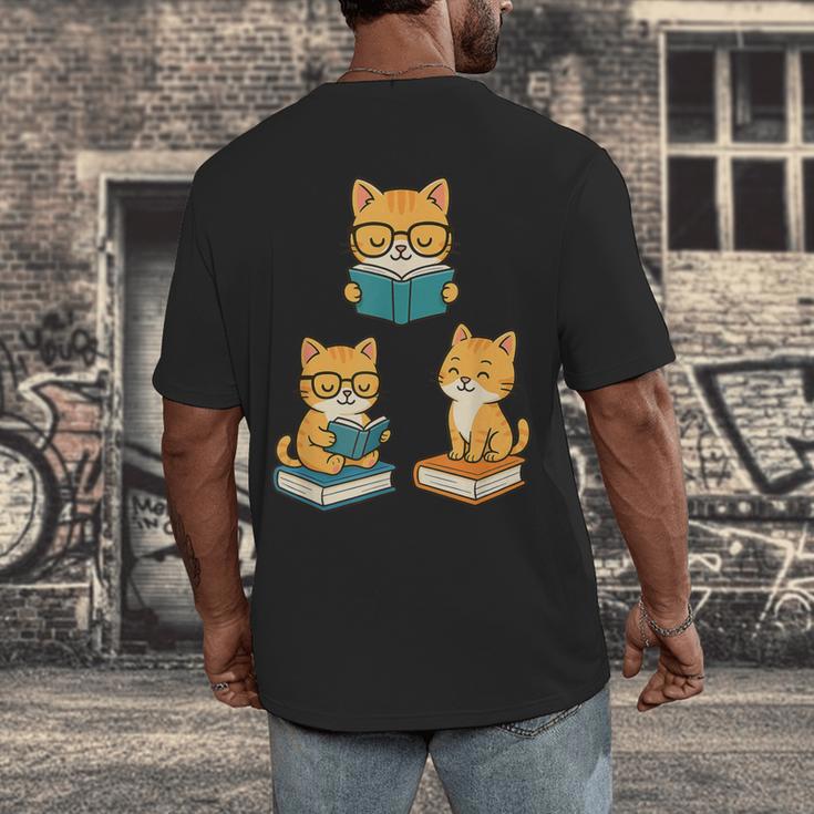 Cats Reading Book Lover Reading Bookworm Reader Men's Back Print T-Shirt