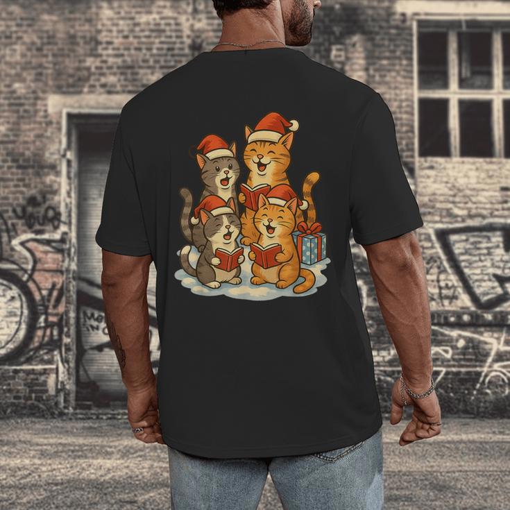 Cats Reading Books Christmas Tree Men's Back Print T-Shirt Cats Reading Books Christmas Tree Men's Back Print T-Shirt