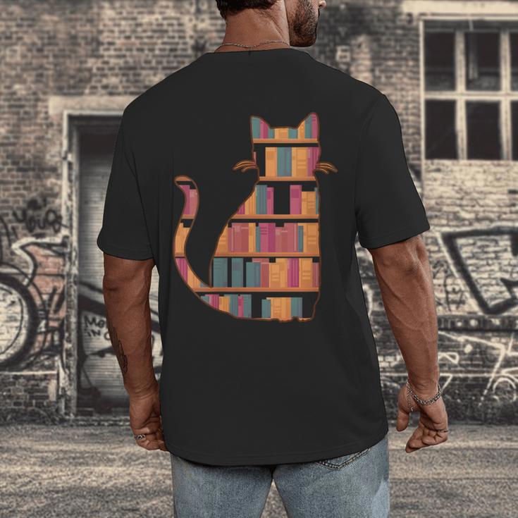 Cats Reading Books Librarian Library Readers Men's Back Print T-Shirt