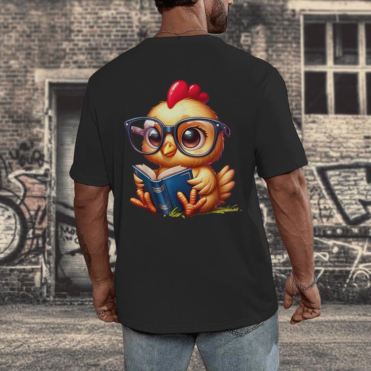 Chicken Reading a Book Farm Animal Chick Men's Back Print T-Shirt