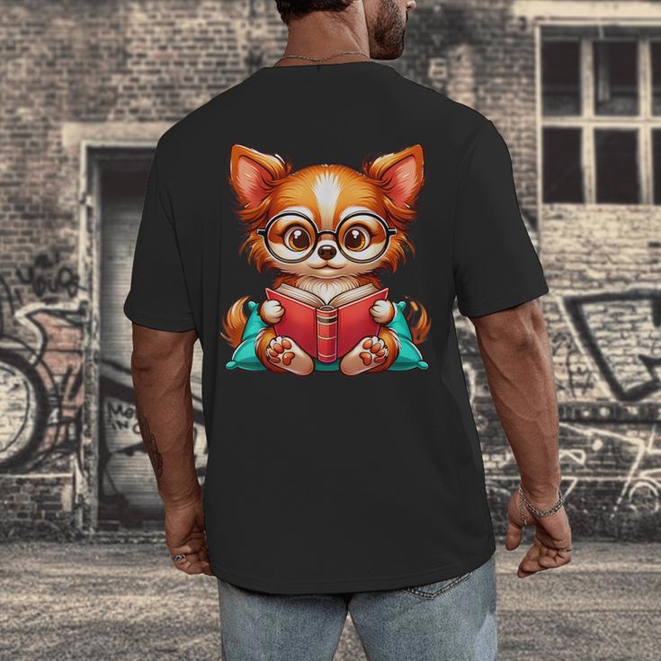 Chihuahua Reading a Book Dog Men's Back Print T-Shirt Chihuahua Reading a Book Dog Men's Back Print T-Shirt