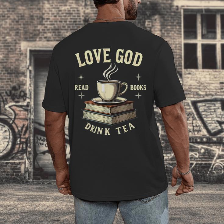 Christian Bookworm Love God Read Books Drink Tea Men's Back Print T-Shirt Christian Bookworm Love God Read Books Drink Tea Men's Back Print T-Shirt